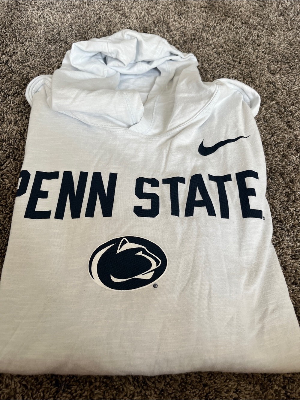 Nike White Penn State Navy Logo Hooded Long Sleeve hoodie!  Medium. EUC